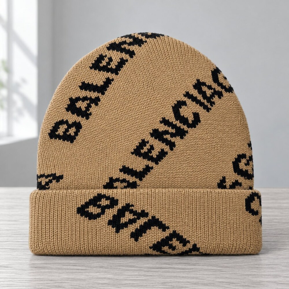 Balenciaga Camel Logo Knit Beanie